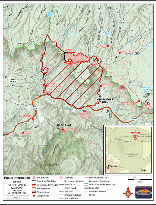 Map showing burn areas of the Horton Fire