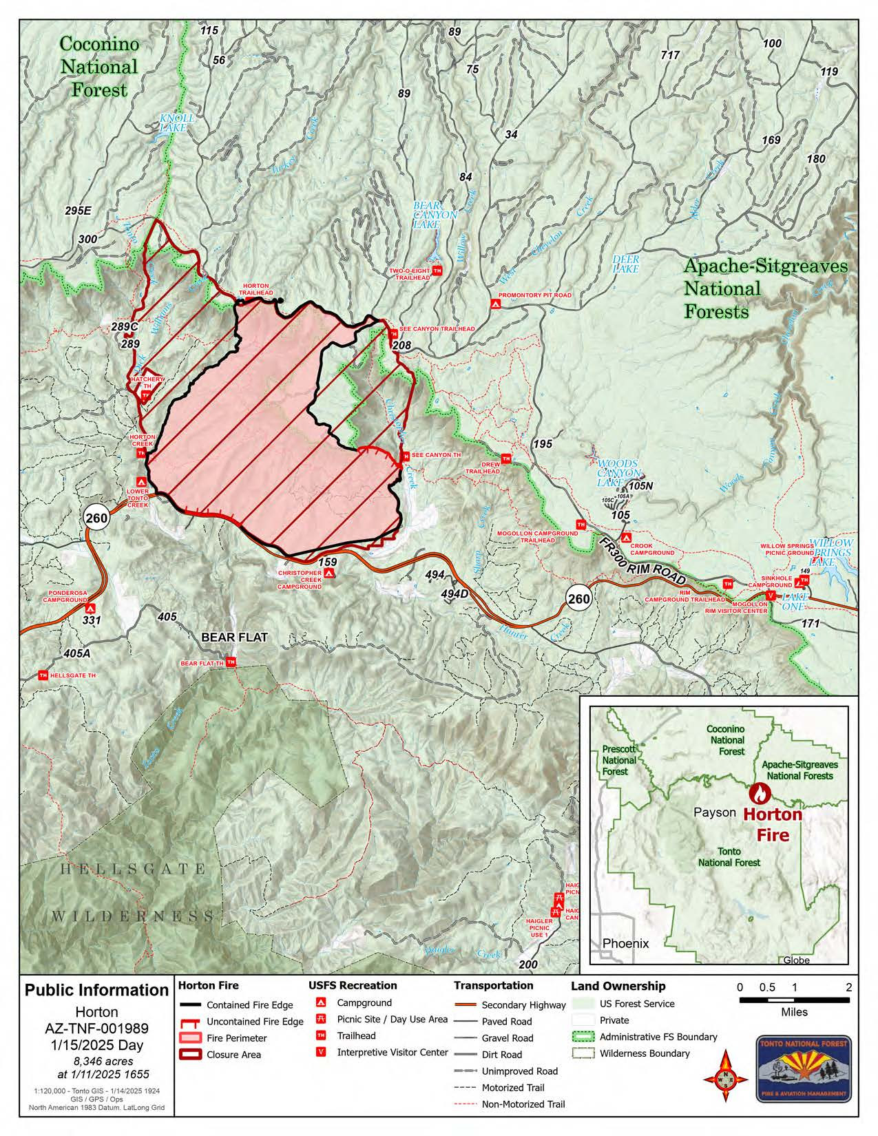 Map showing the location of the Horton Fire 011524