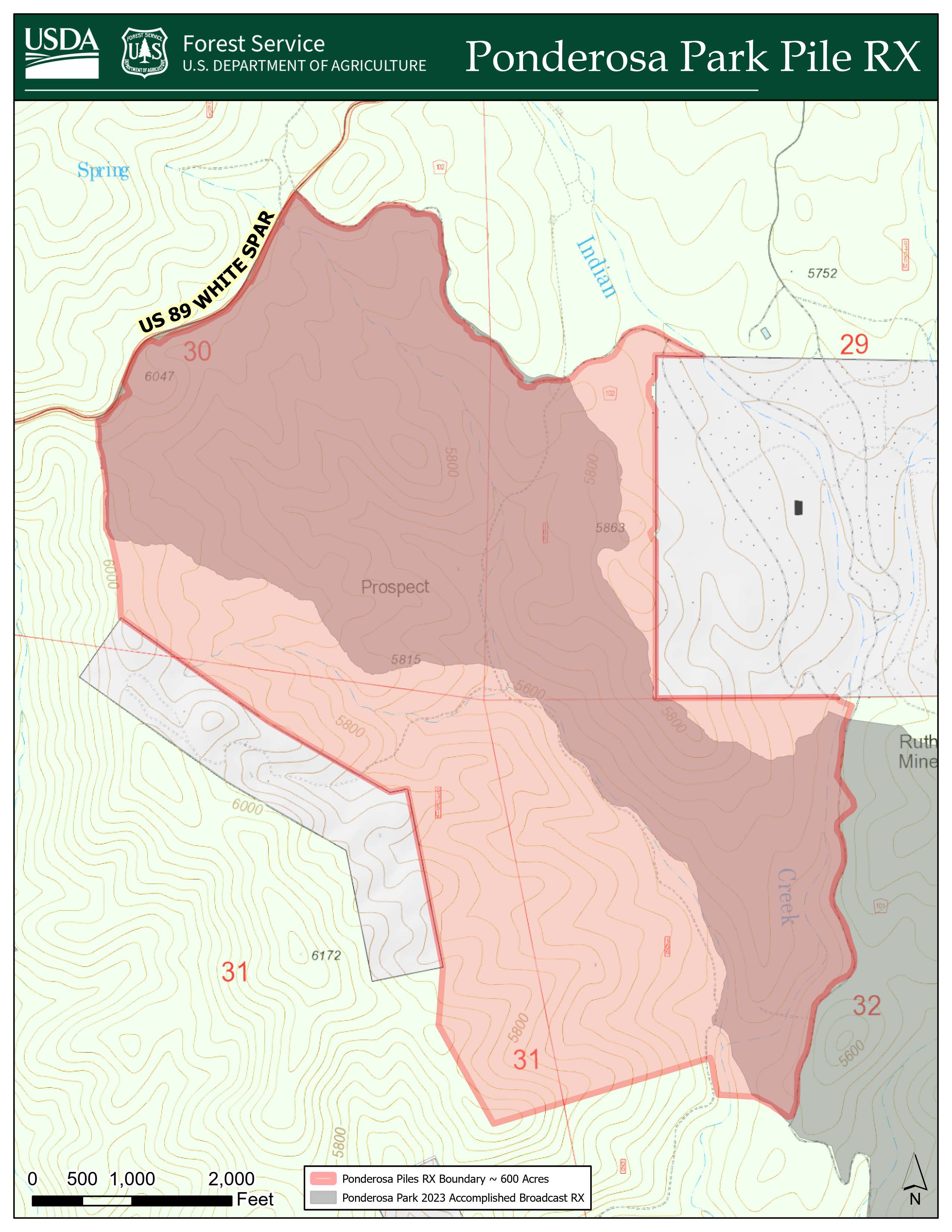 Map showing boundary of Ponderosa Park Prescribed Burn