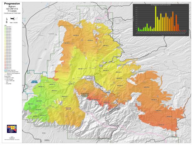 Bighorn Fire progression map 071120