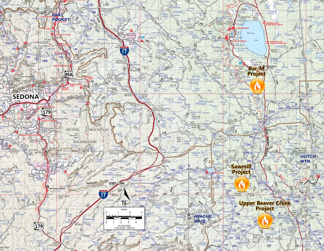 A map of the Coconino National Forest prescribed fires November 3 2023