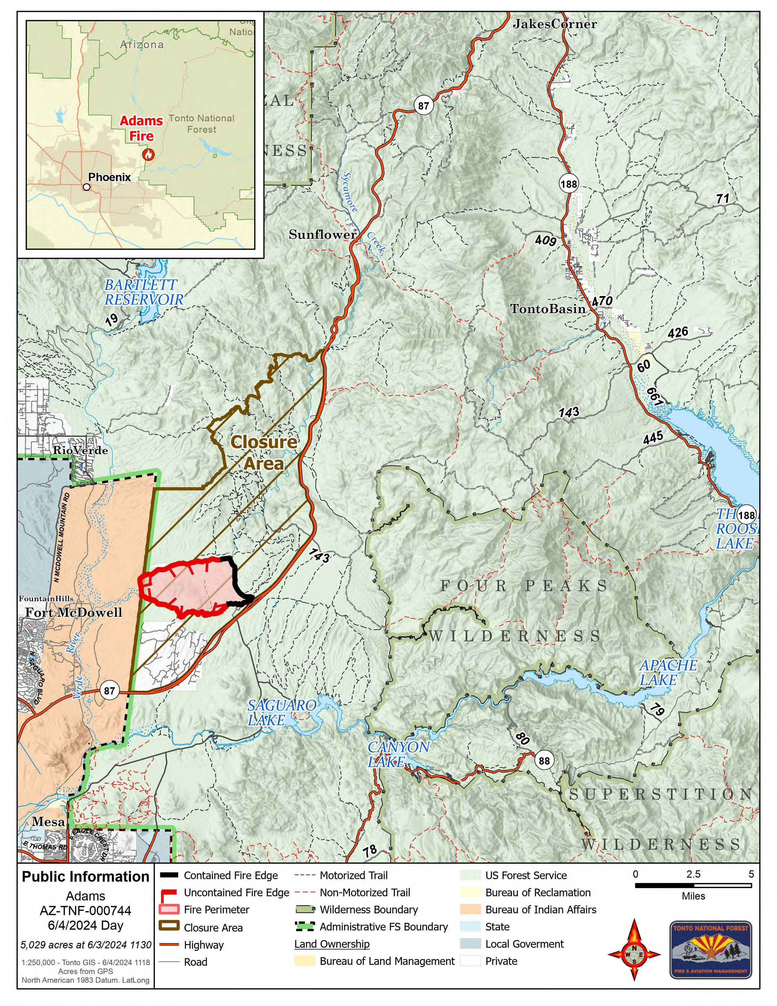 This is a map of the Adams Fire on June 4 2024