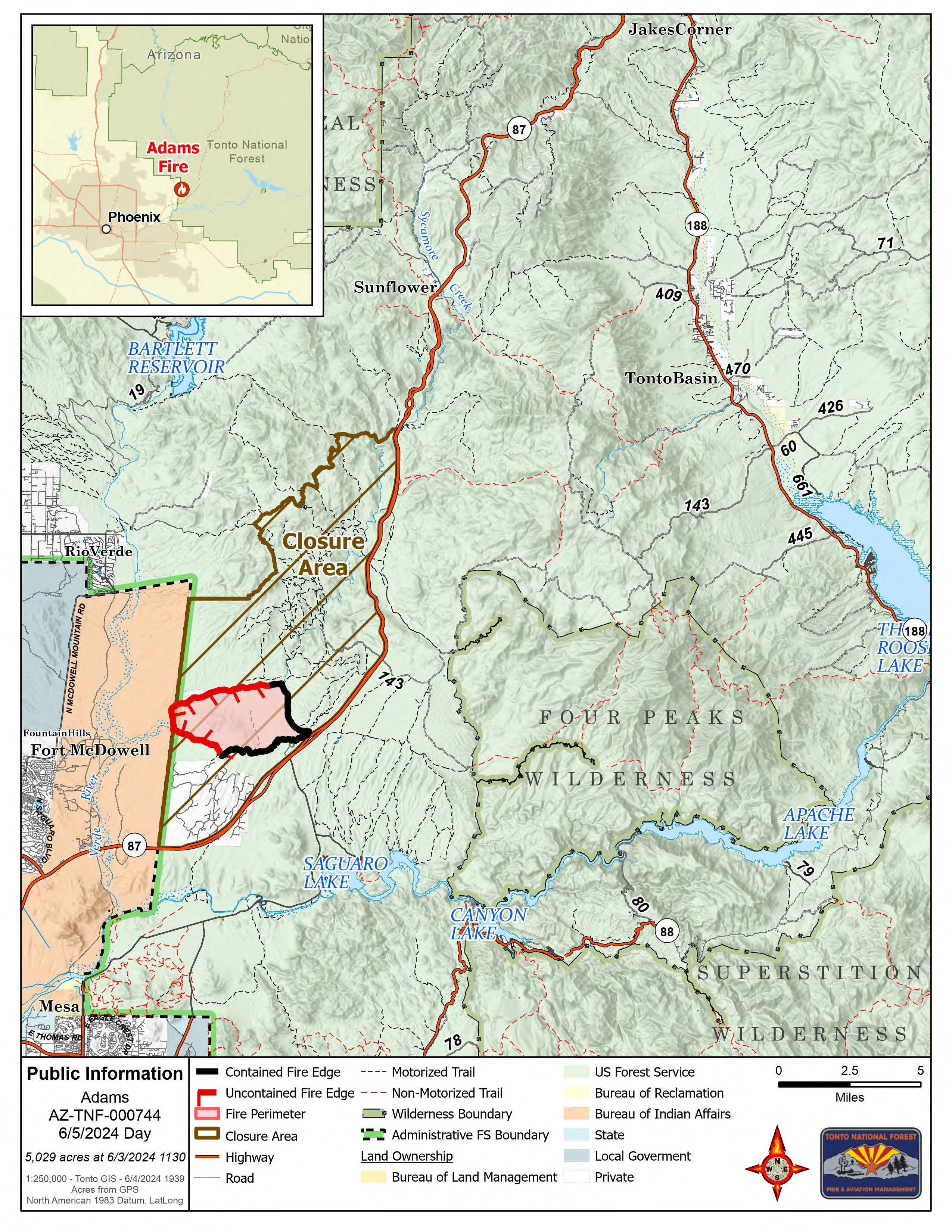 This is a map of the Adams Fire on June 5 2024