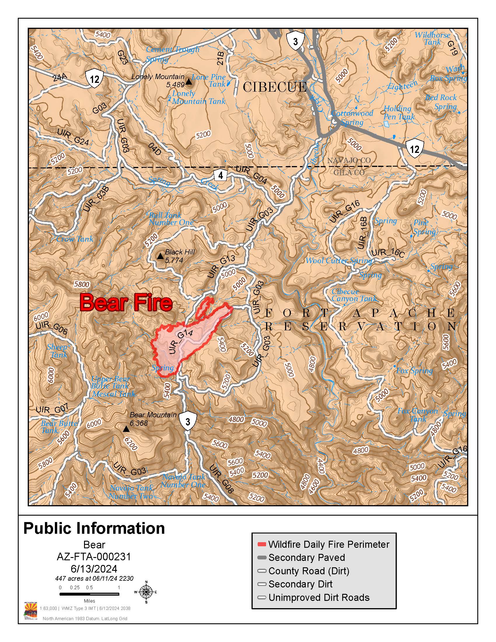 This is a map of the Bear Fire on June 13 2024