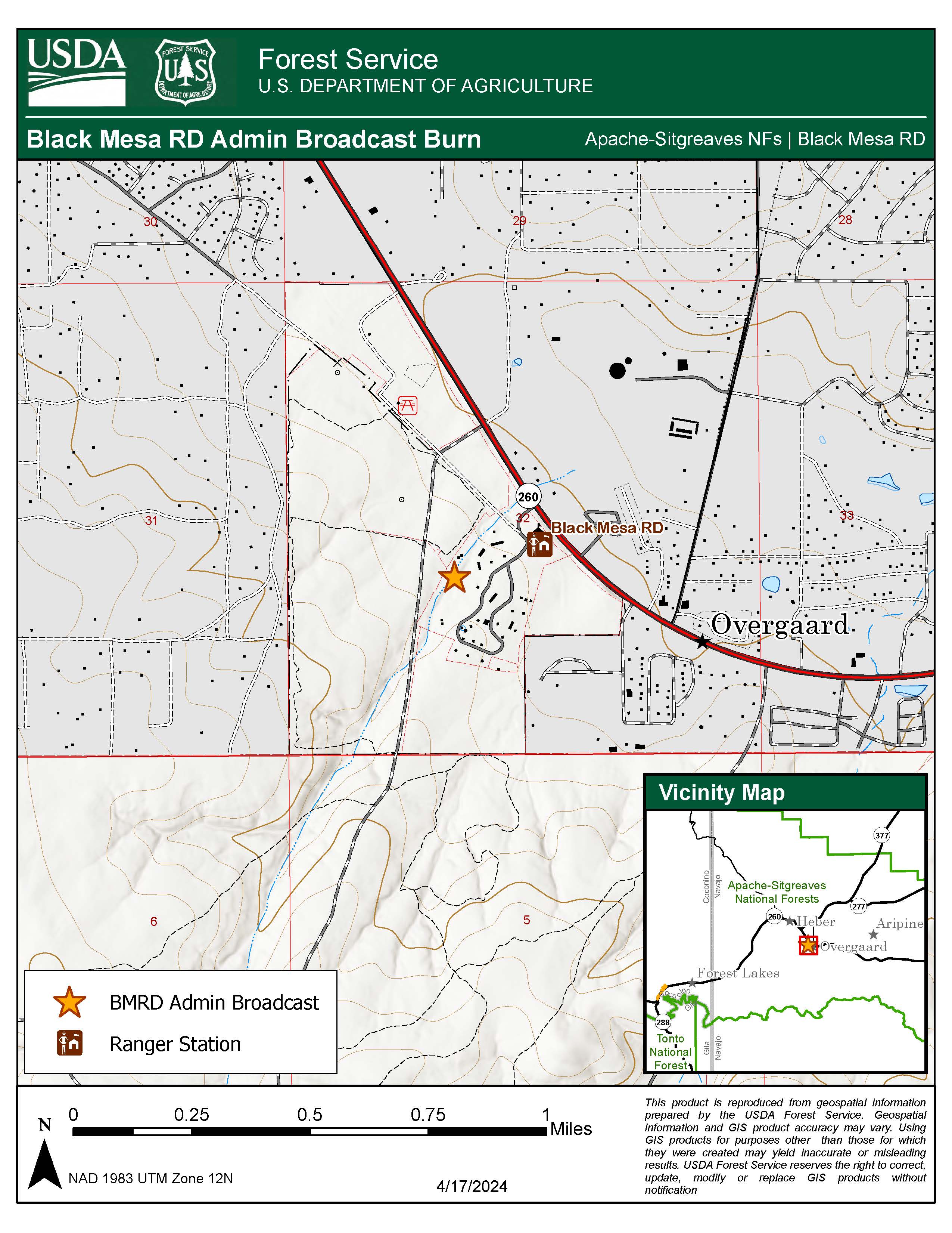 A map of the Black Mesa prescribed fire April 25 2024