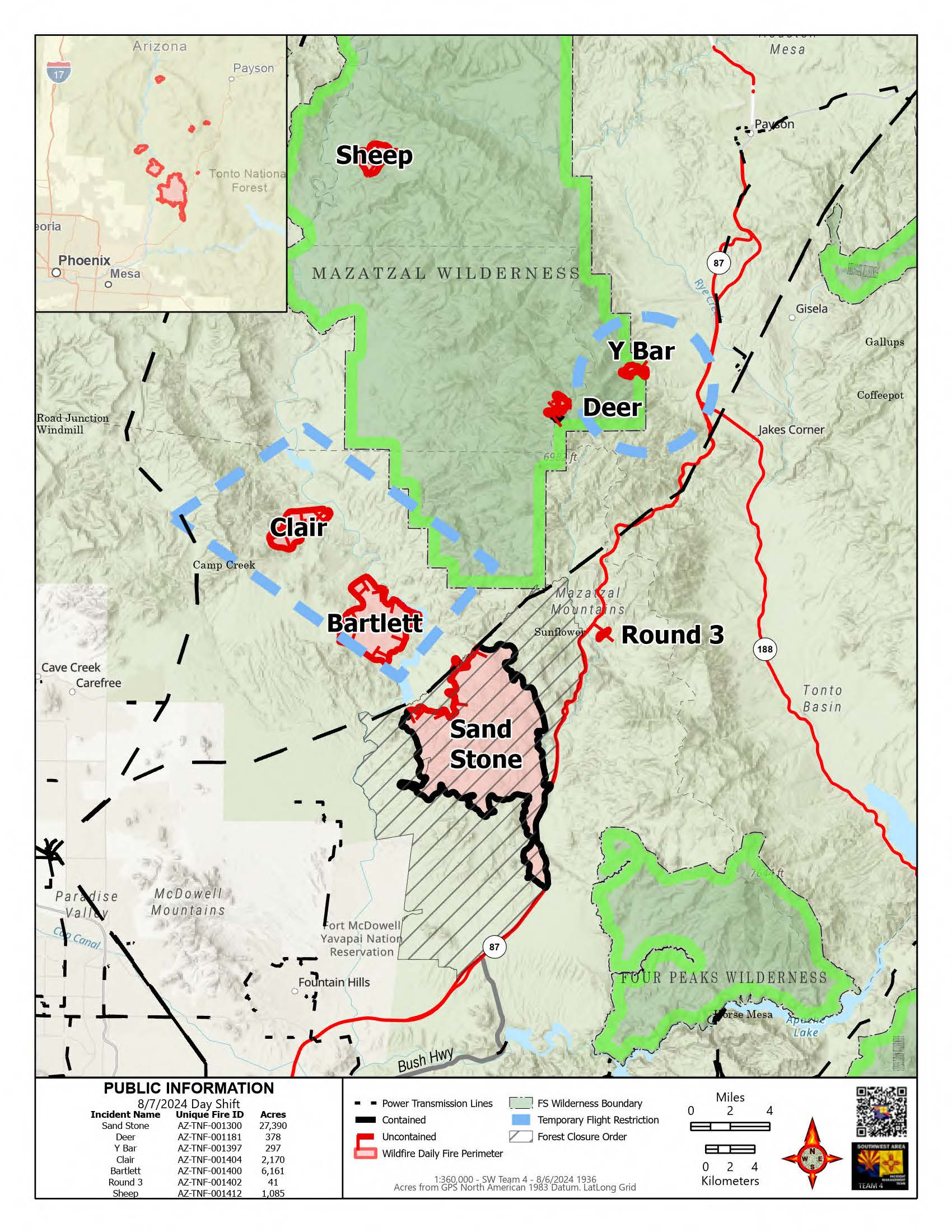 A map of the Clair Bartlett and Sheep fires on August 7 2024