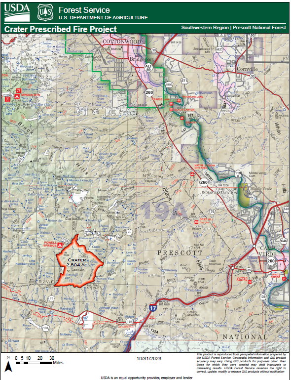 A map of the Crater prescribed fire November 3 2023