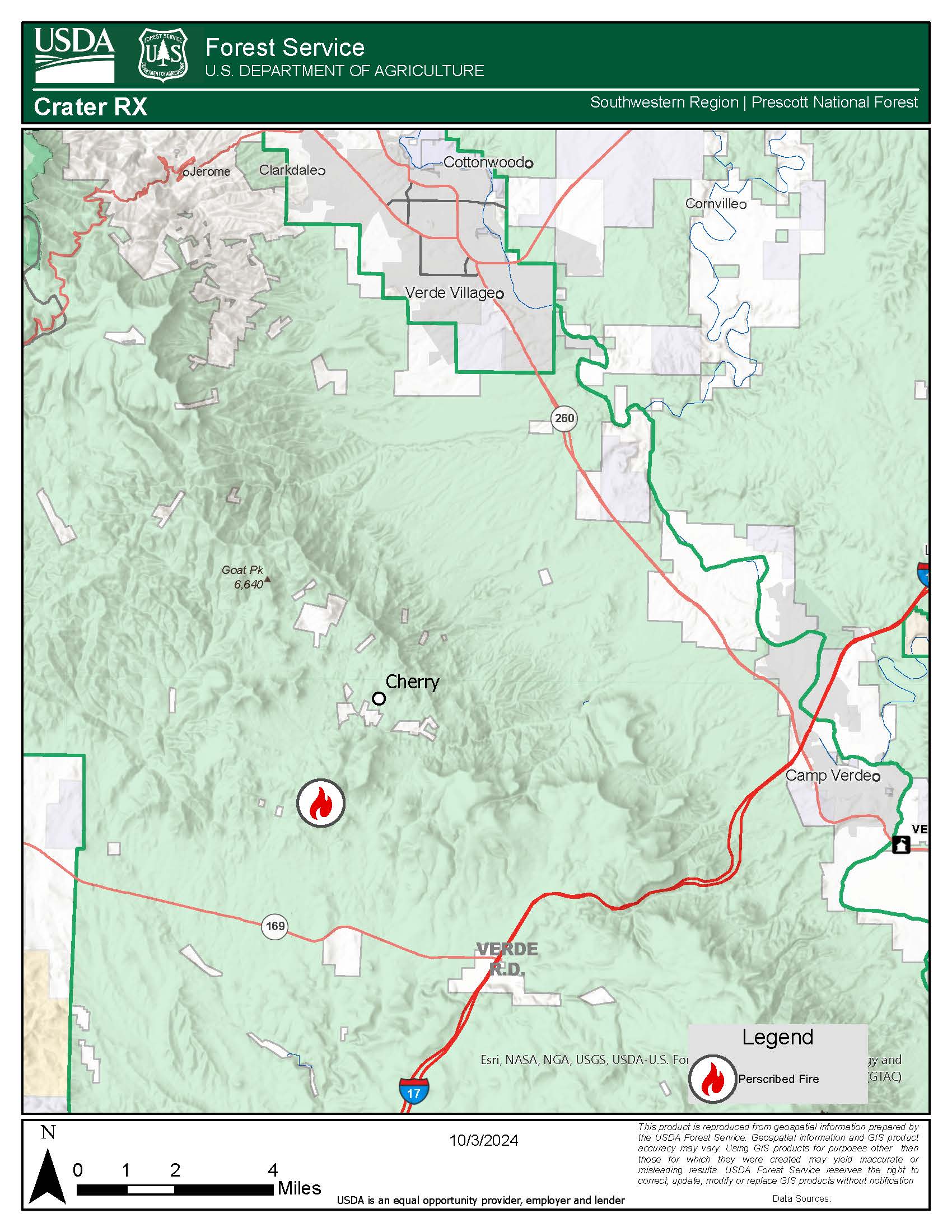 A map of the Crater prescribed fire on October 28 2024