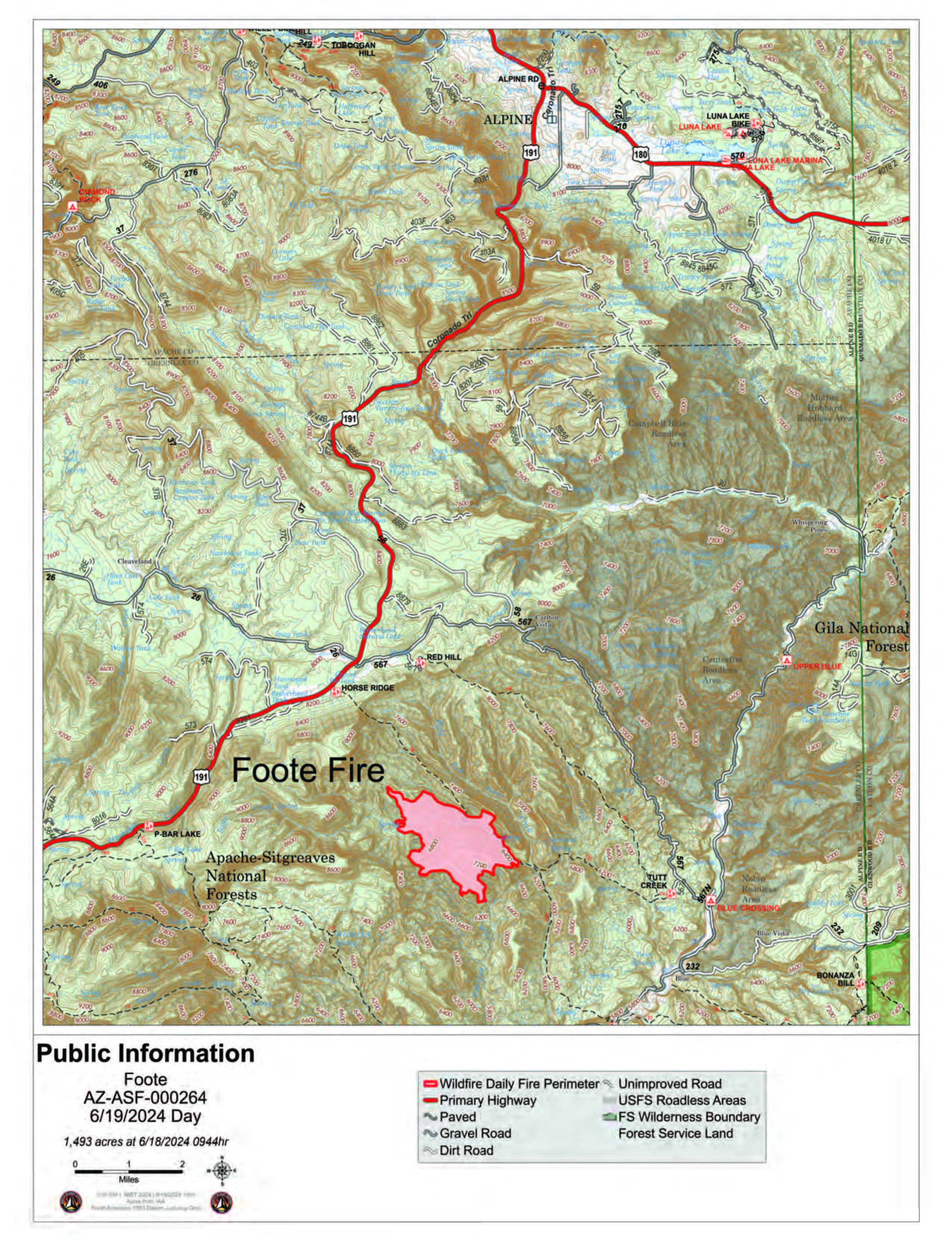 This is a map of the Foote Fire on June 19 2024