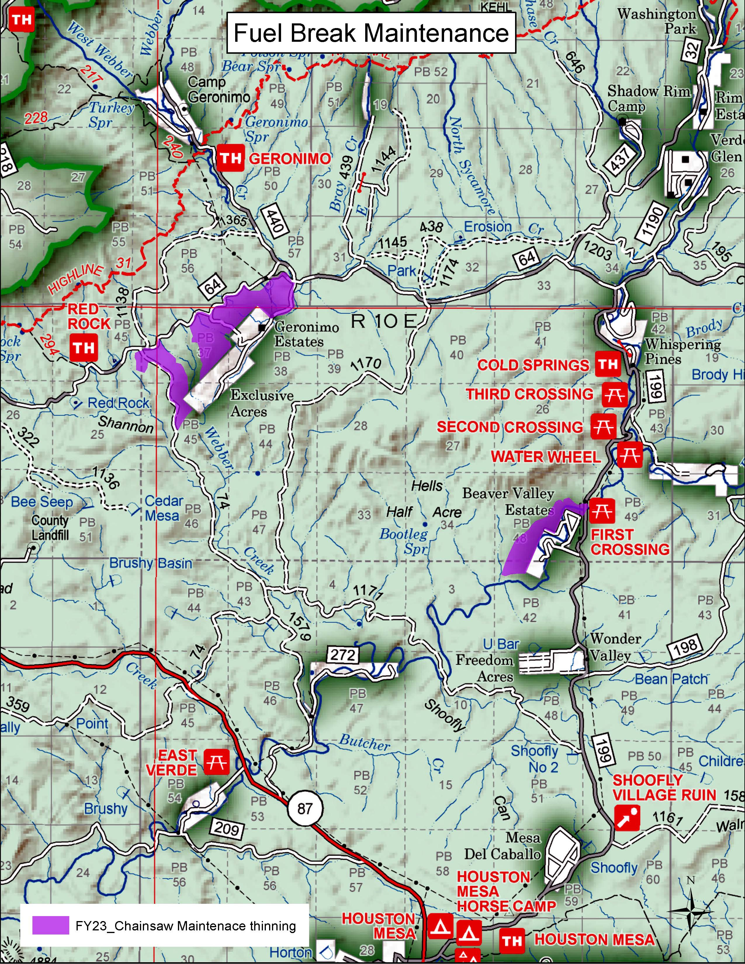 A map of the Fuel Break Maintenance near Geronimo Estates June 30 2023