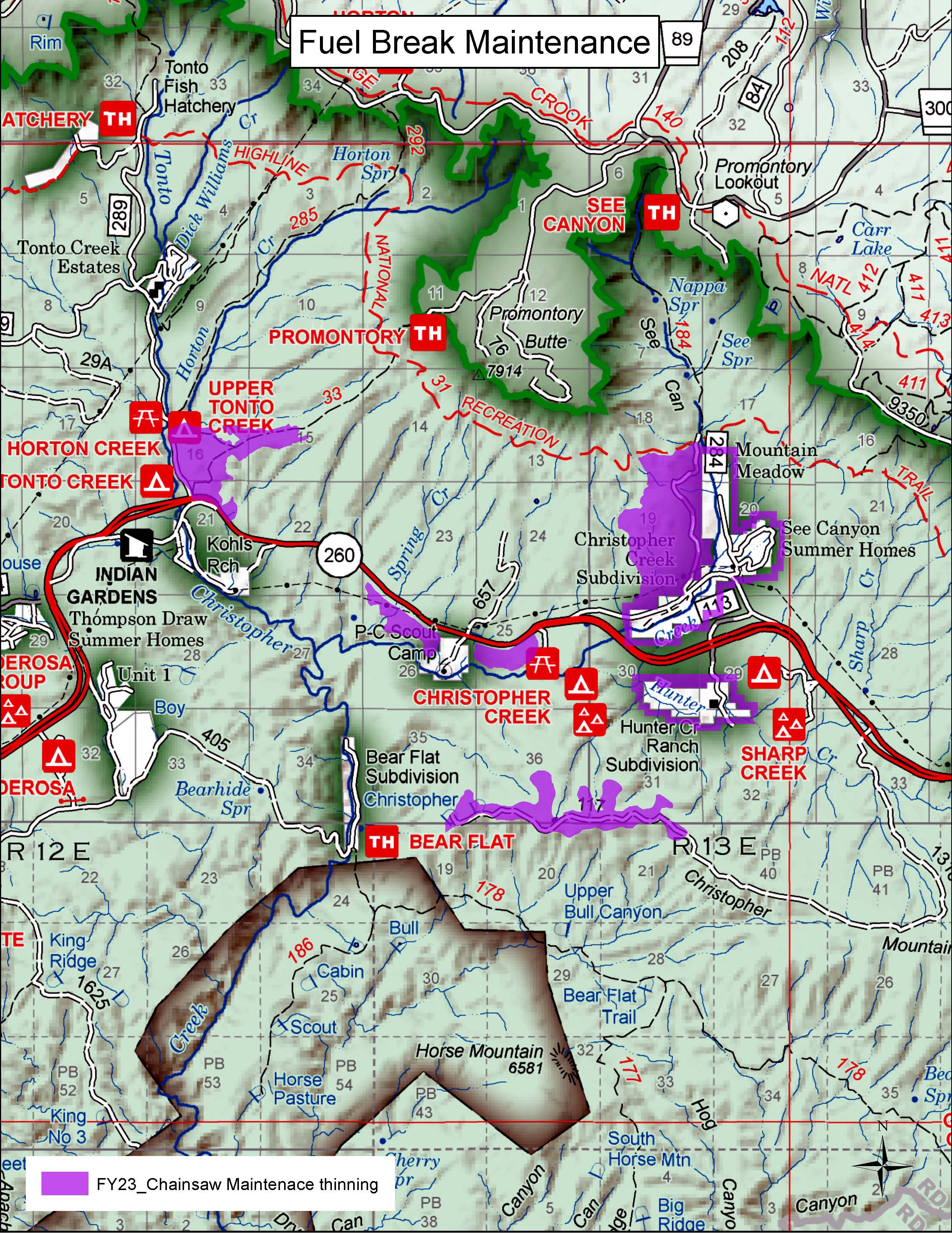 A map of the Fuel Break Maintenance near Upper Tonto Christopher Creek  Bear Flat June 30 2023