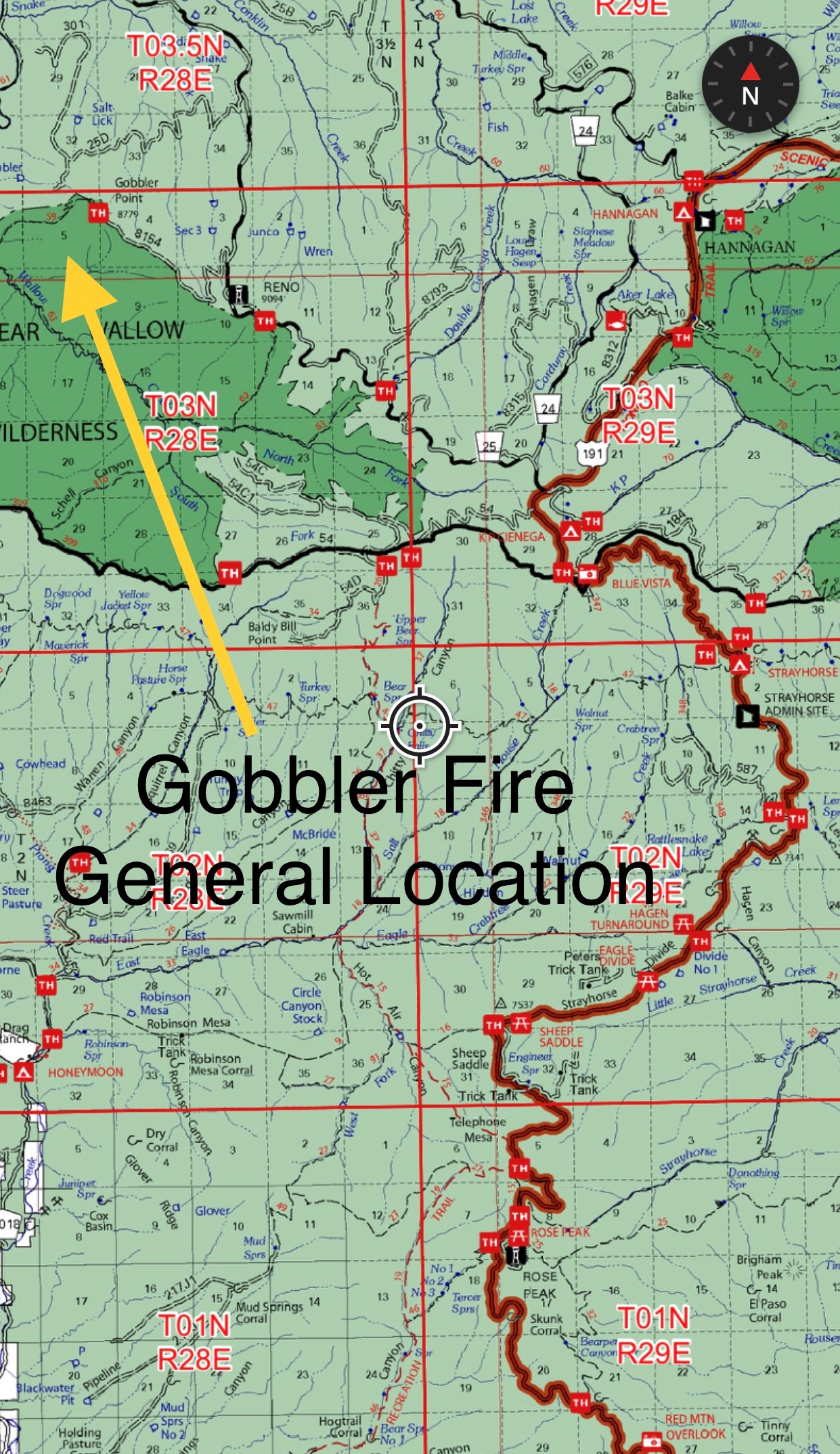 A map of the Gobbler Fire July 21 2023
