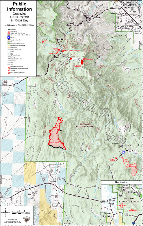 A map of the Grapevine Fire August 2 2023