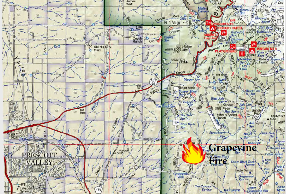 A map of the Grapevine Fire July 22 2023