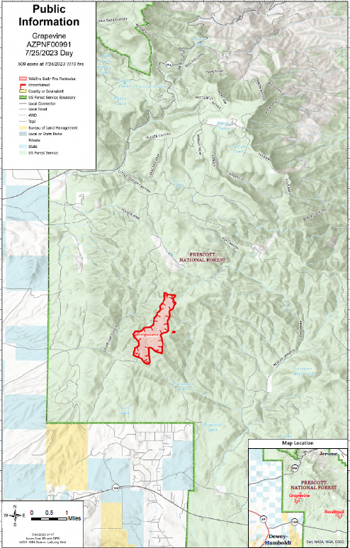 A map of the Grapevine Fire July 25 2023