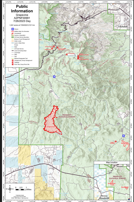 A map of the Grapevine Fire July 26 2023