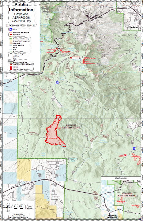 A map of the Grapevine Fire July 27 2023