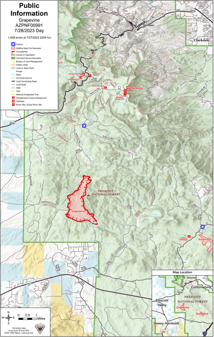 A map of the Grapevine Fire July 28 2023