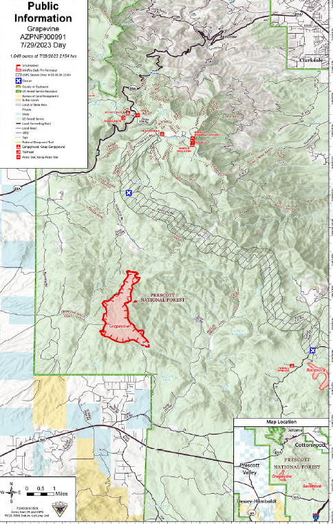 A map of the Grapevine Fire July 29 2023