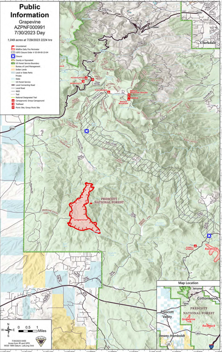 A map of the Grapevine Fire July 30 2023