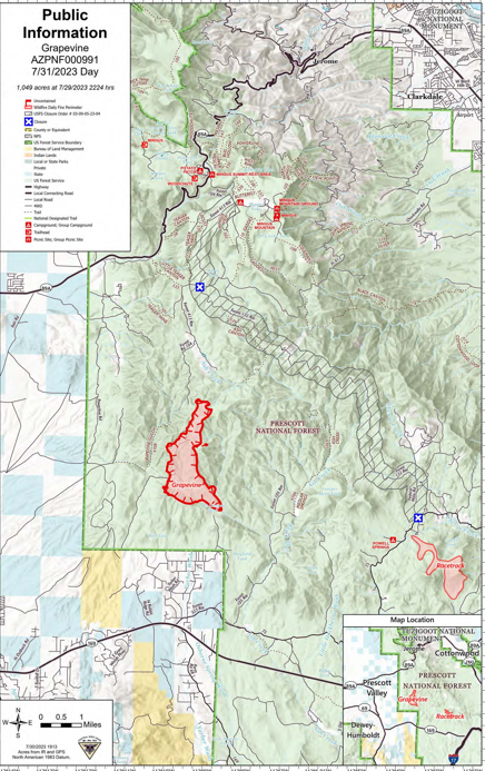 A map of the Grapevine Fire July 31 2023