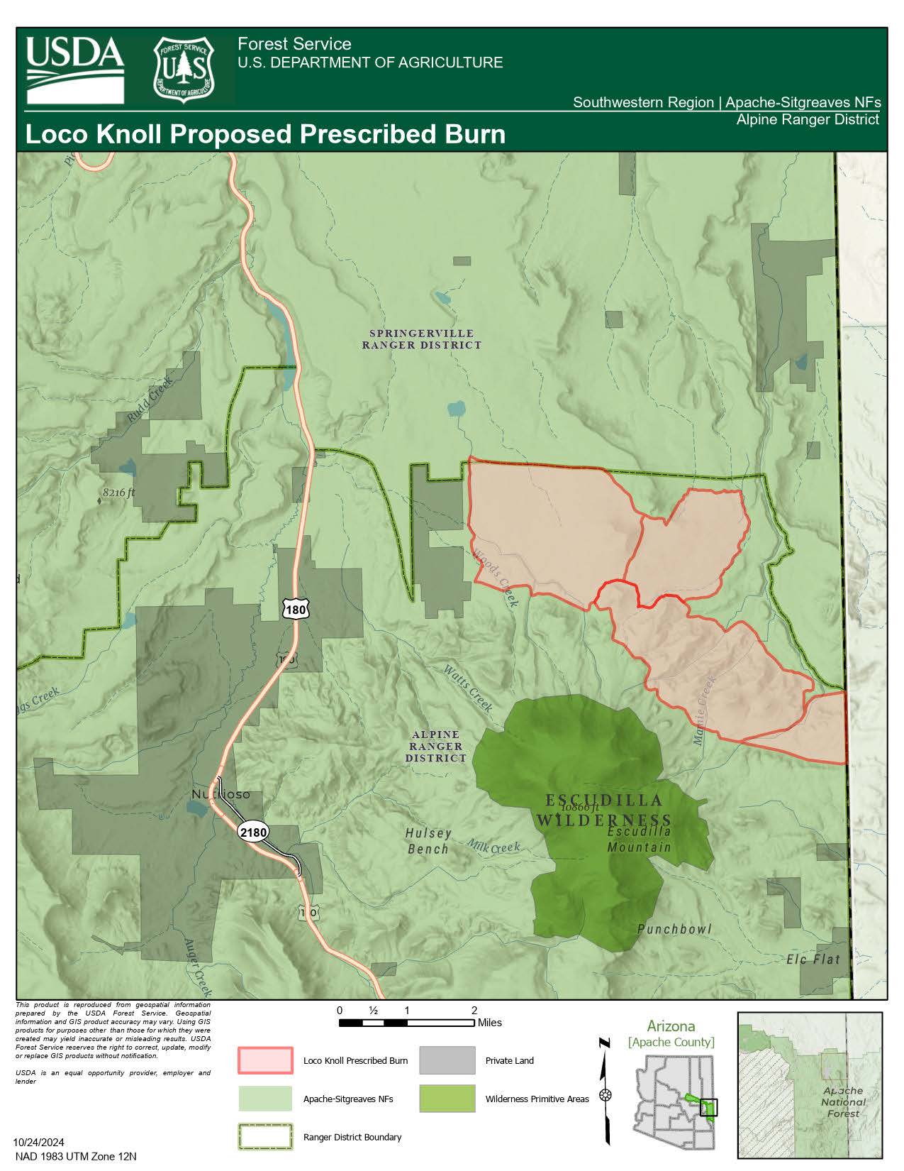 A map of the Loco Knoll prescribed fire on October 28 2024