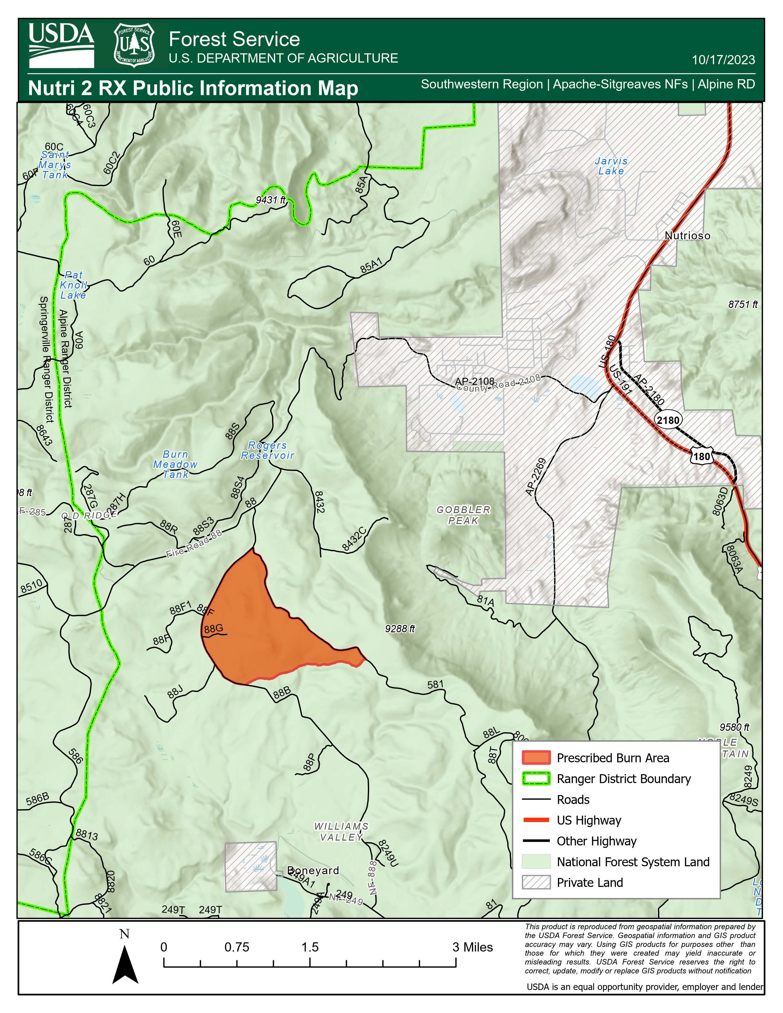 A map of the Nutri 2 prescribed fire Alpine Ranger District Apache Sitgreaves NFs October 19 2023