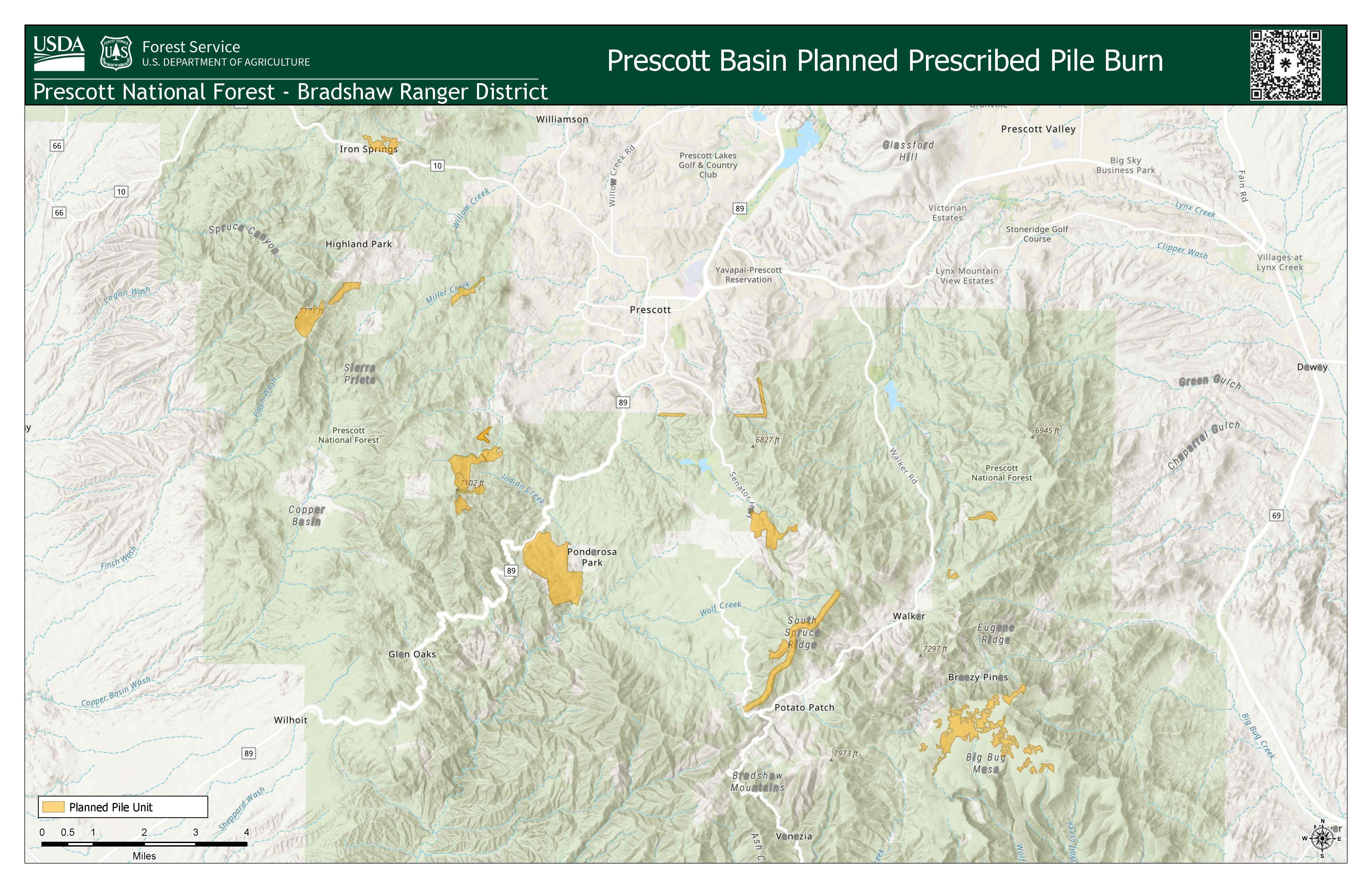 A map of the Prescott Basin Pile Burn on November 8 2024