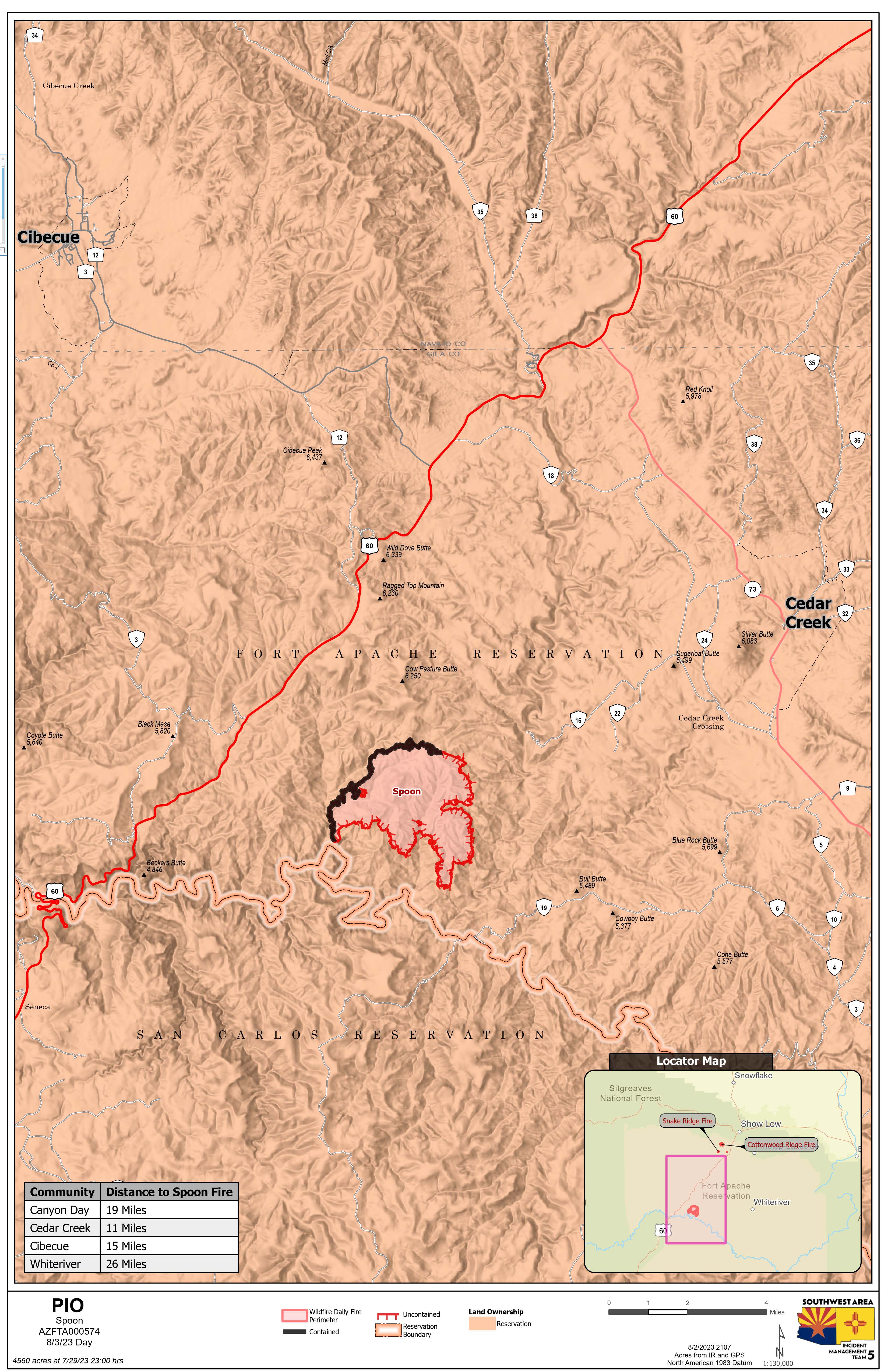 A map of the Spoon Fire August 3 2023