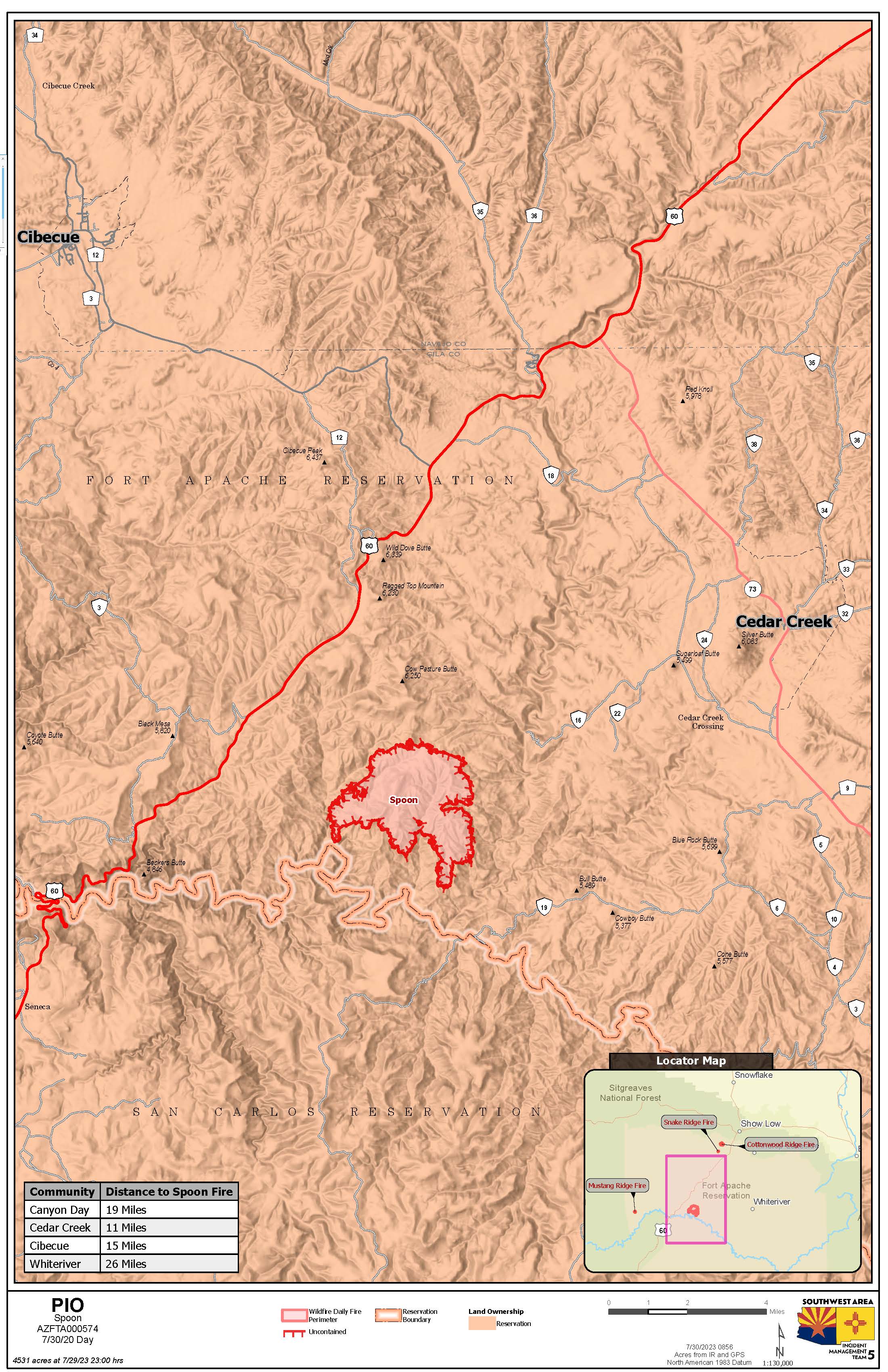A map of the Spoon Fire July 30 2023
