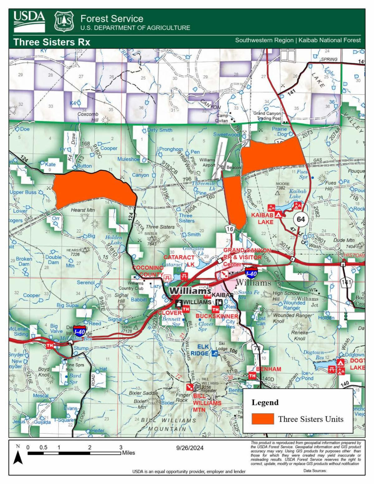 A map of the Three Sisters prescribed fire project on October 7 2024