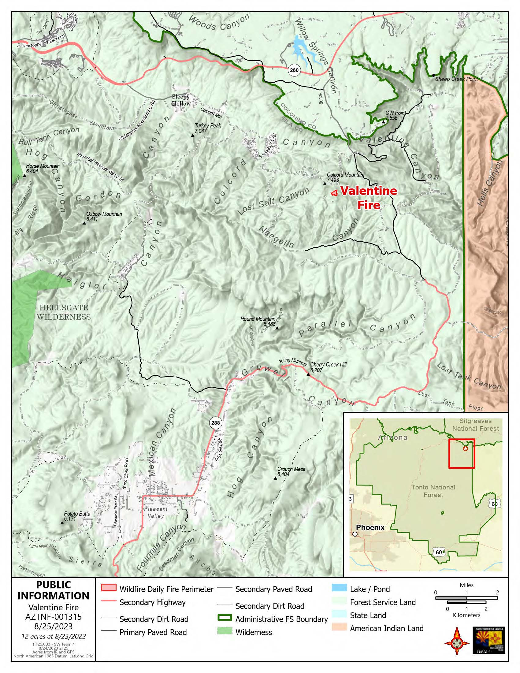 A map of the Valentine fire August 25 2023