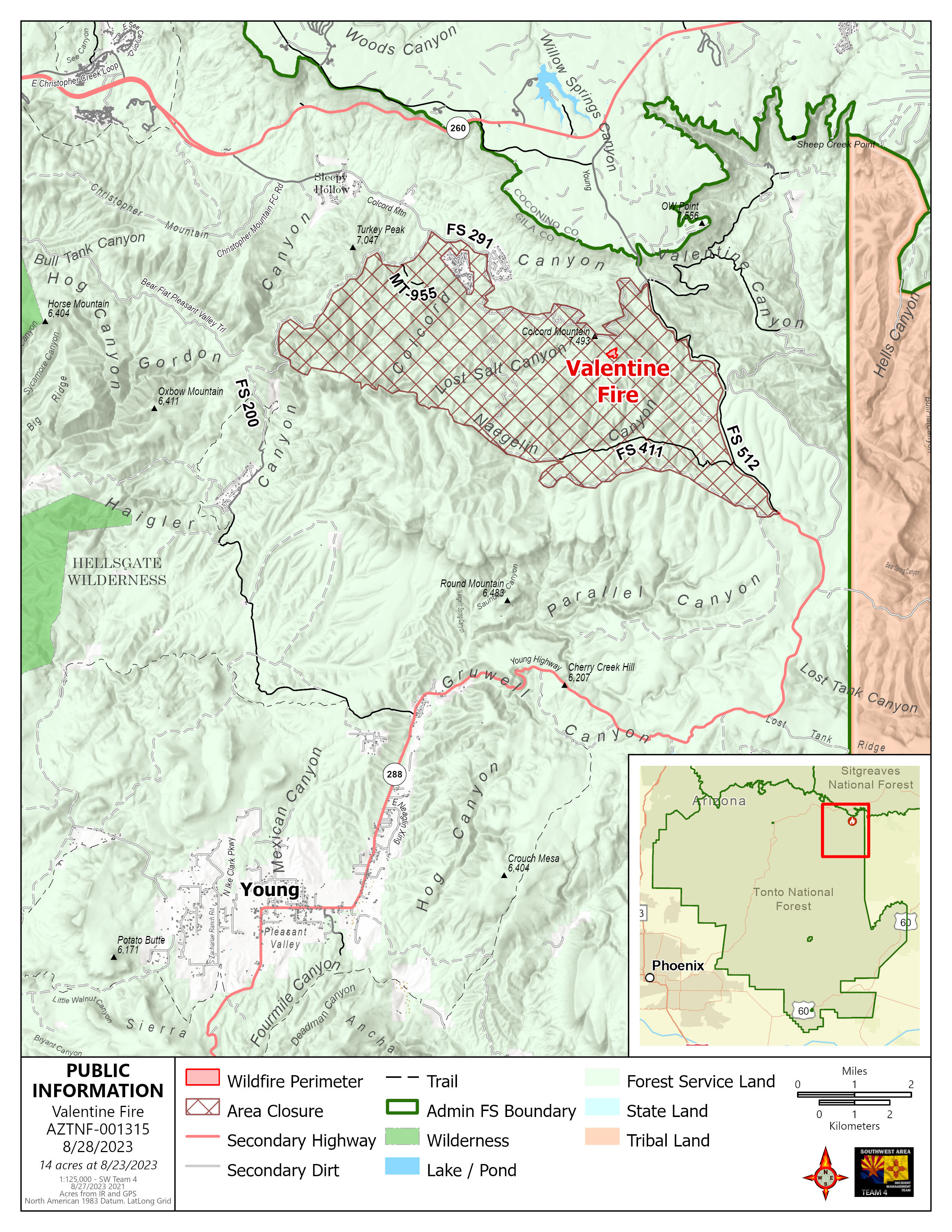 A map of the Valentine fire August 28 2023