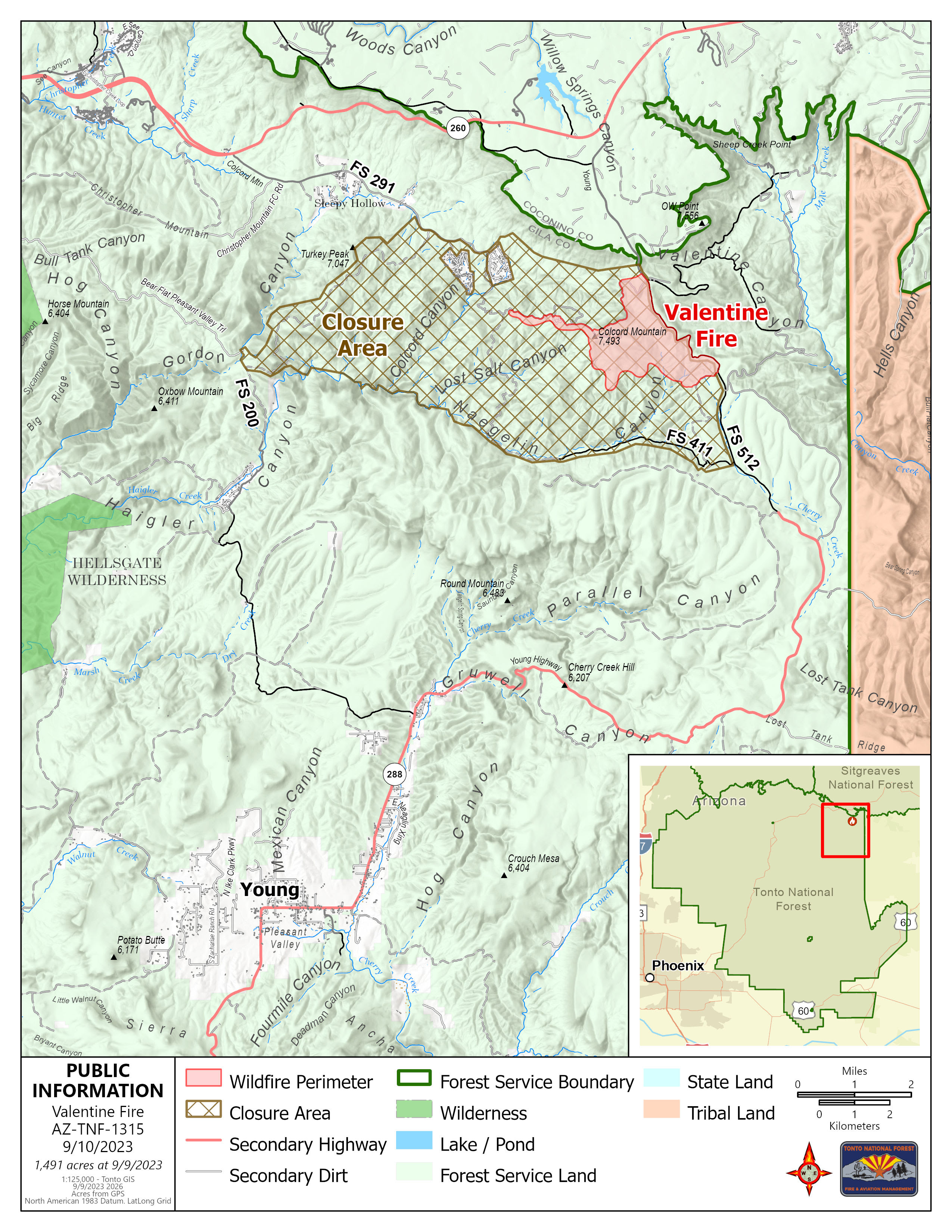 A map of the Valentine fire September 10 2023