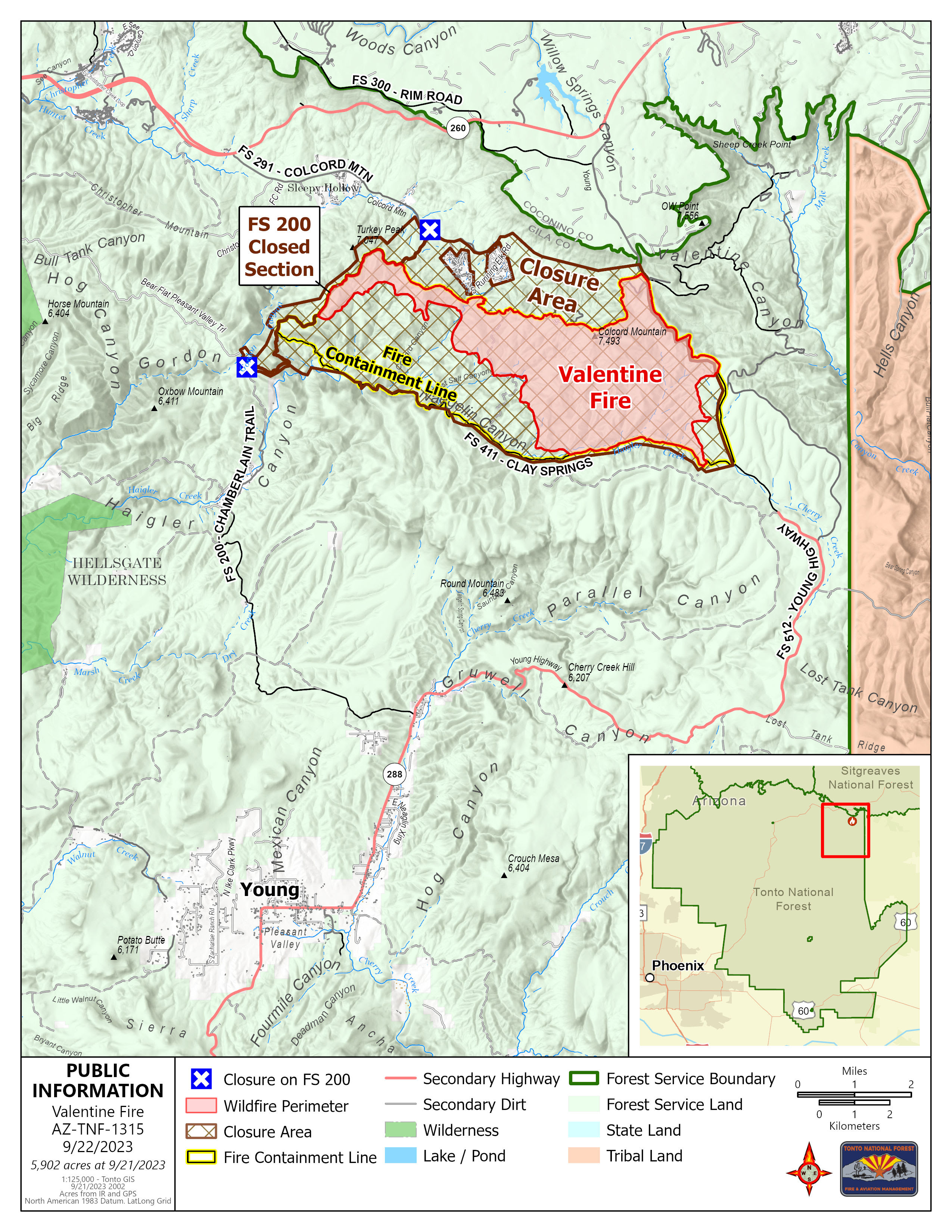 A map of the Valentine fire September 22 2023