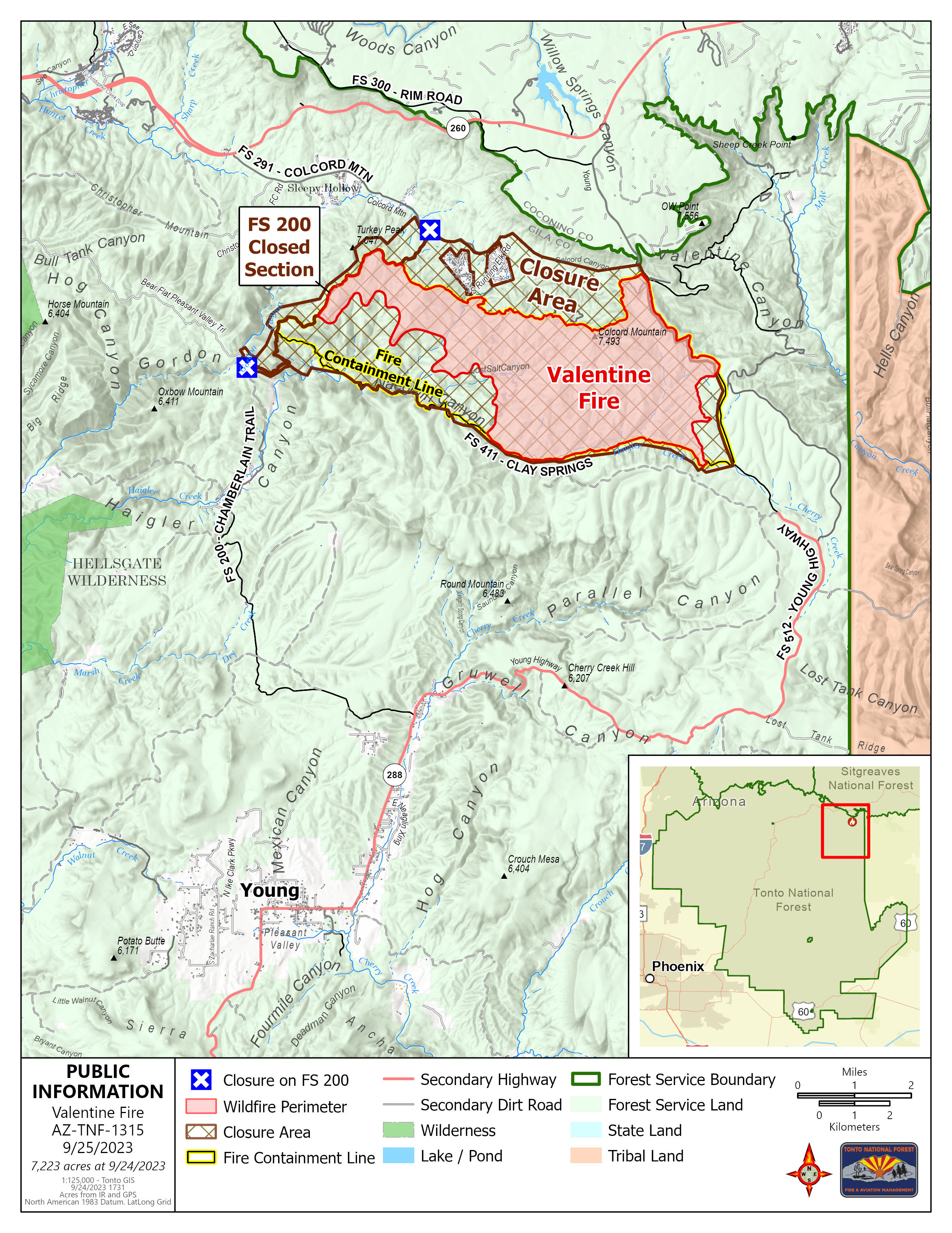 A map of the Valentine fire September 25 2023