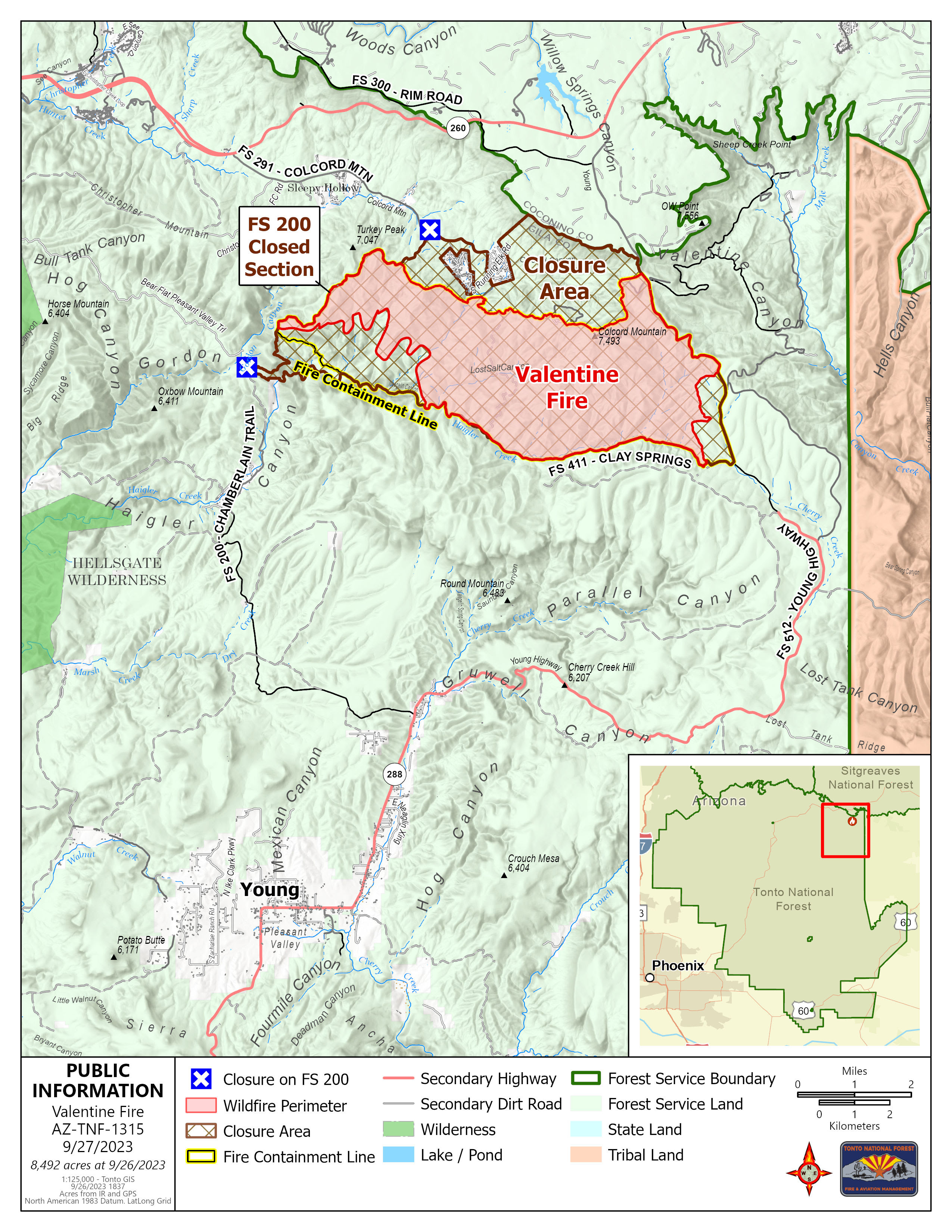 A map of the Valentine fire September 27 2023