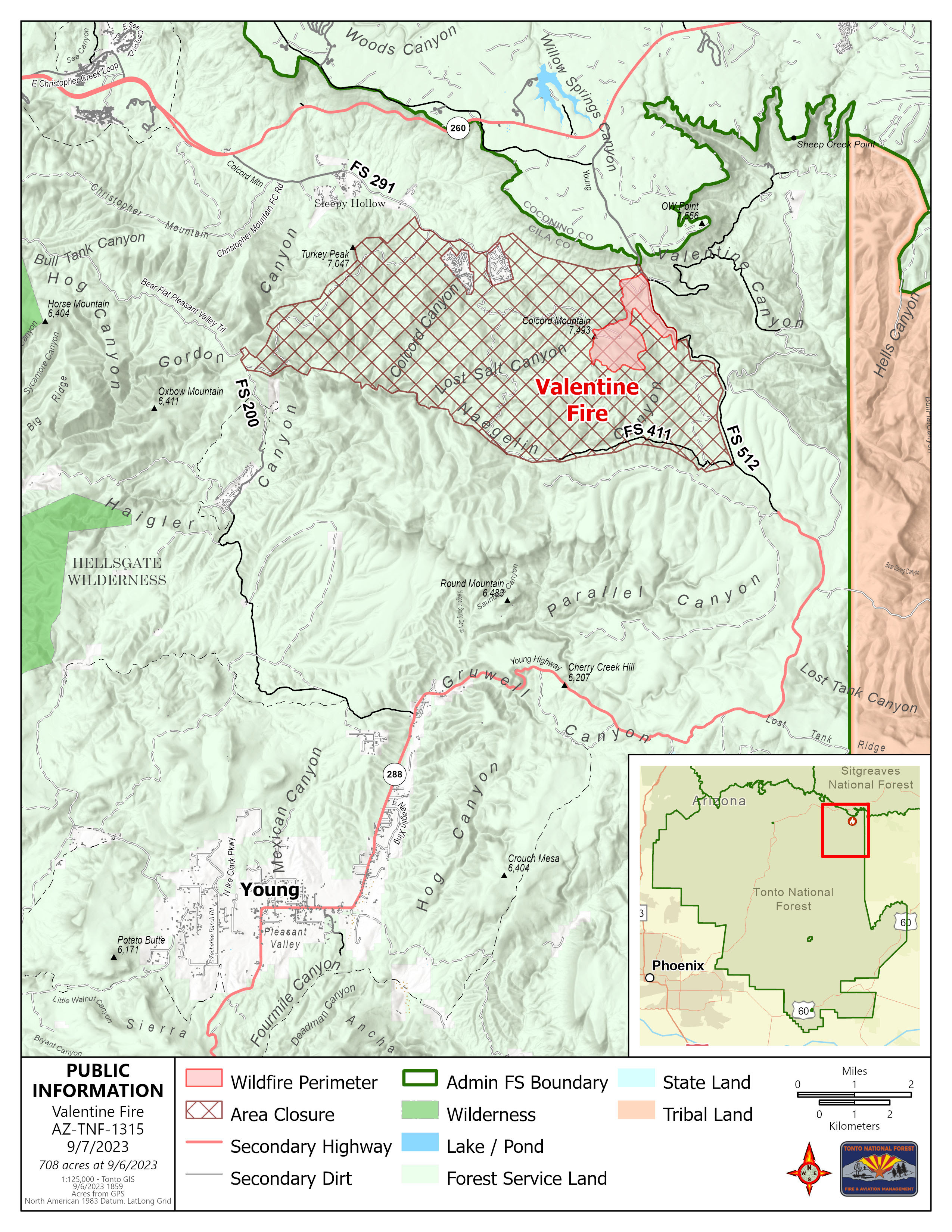 A map of the Valentine fire September 7 2023