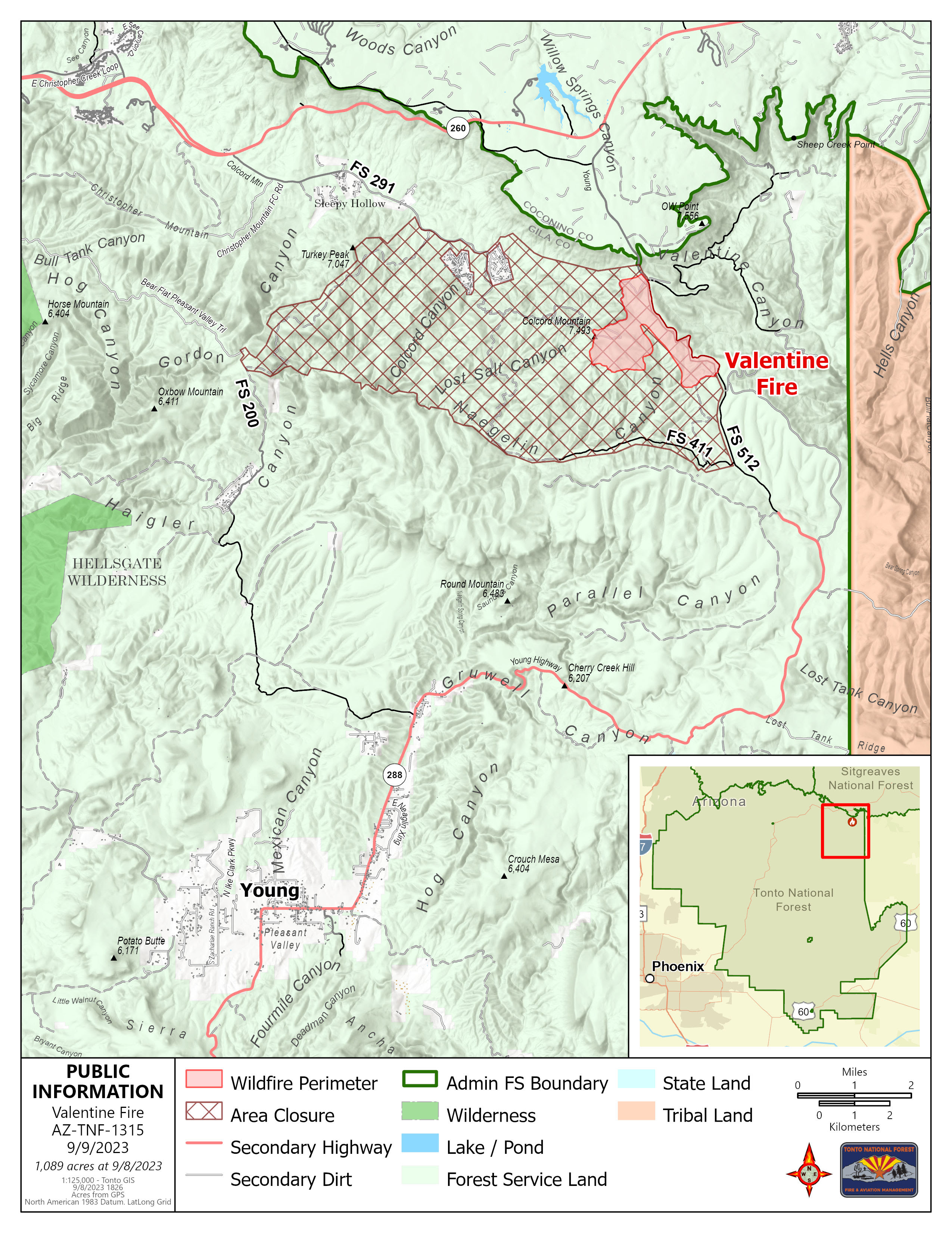 A map of the Valentine fire September 9 2023