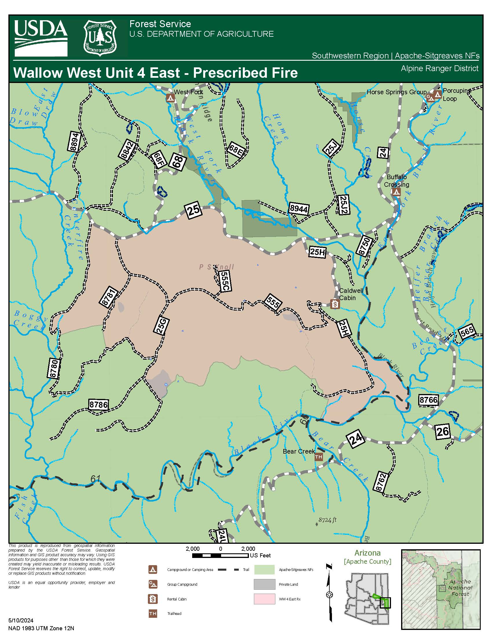This is a map of the Wallow West prescribed burn on May 24 2024