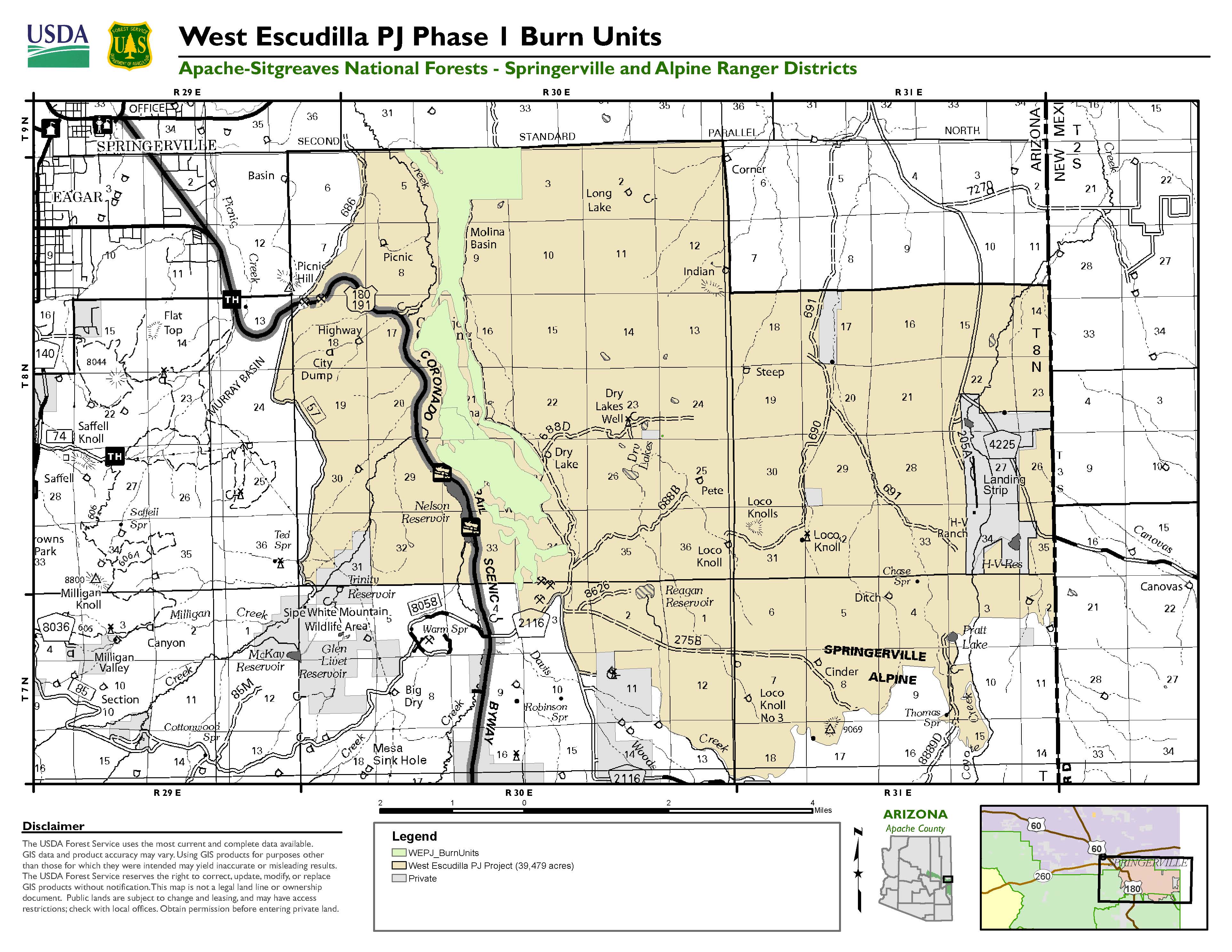 A map of the West Escudilla PJ Phase pile burn March 15 2024