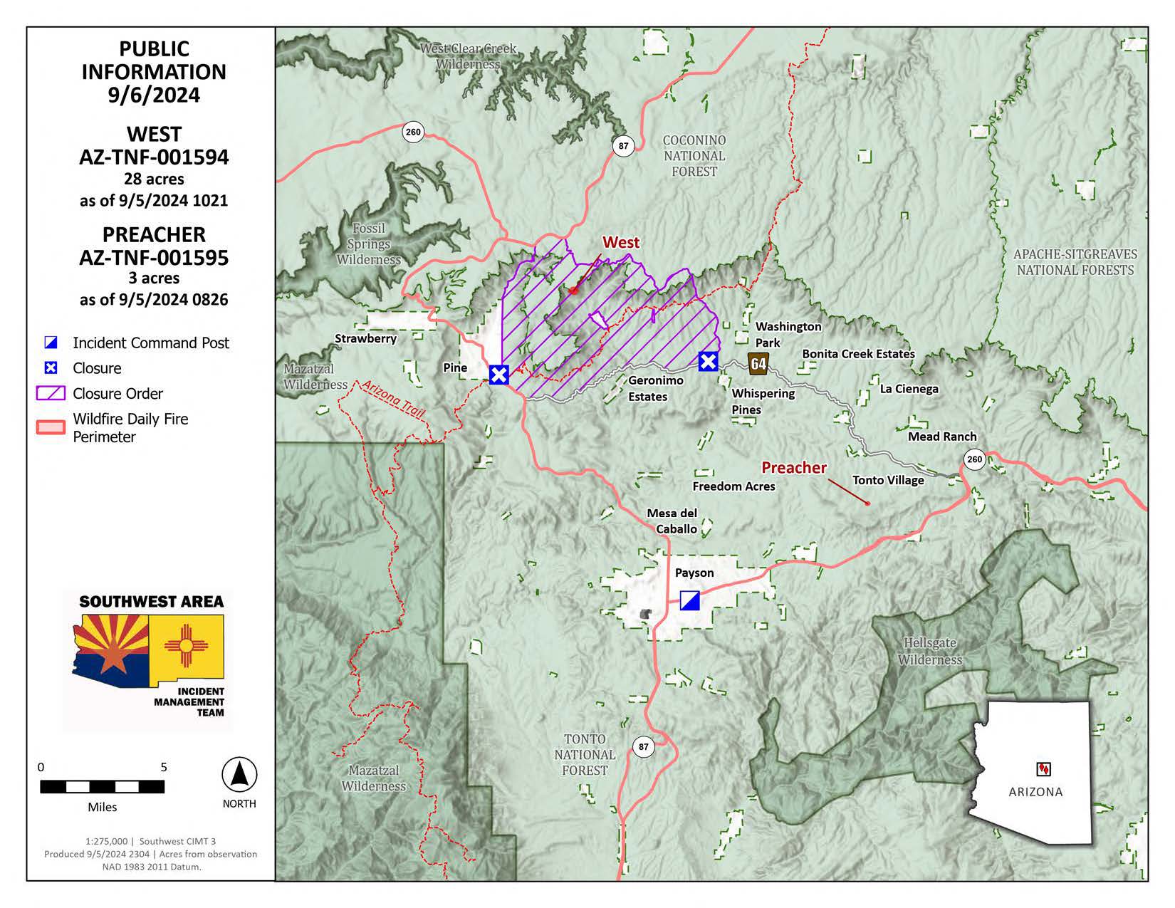 A map of the West and Preacher fires on September 6 2024