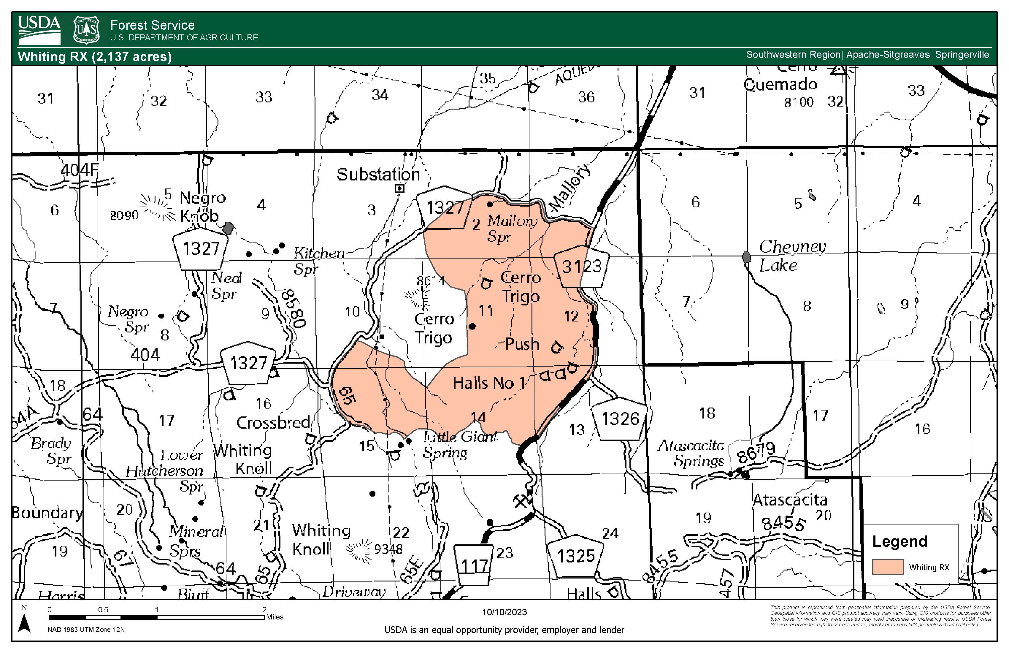 A map of the Whiting prescribed burn March 15 2024