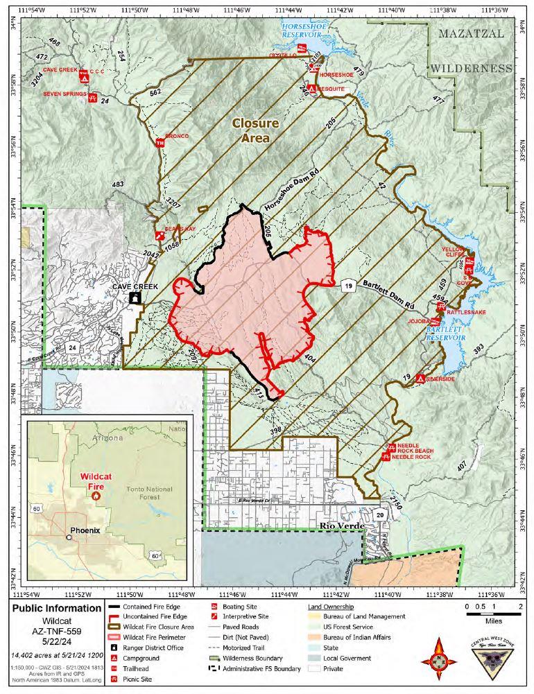 A map of the Wildcat Fire on May 22 2024