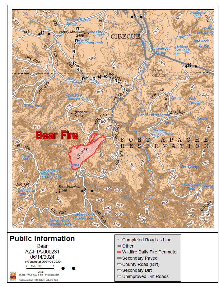 Map indicating the location of the Bear Fire on 6/14/24