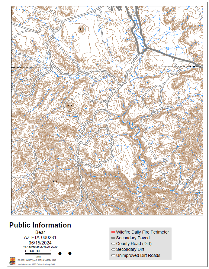 Map showing location of the Bear Fire June 15, 2024