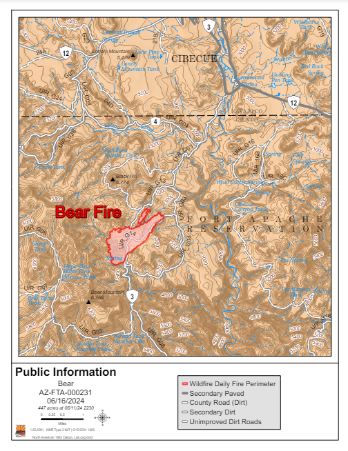 Map of the Bear Fire June 16, 2024