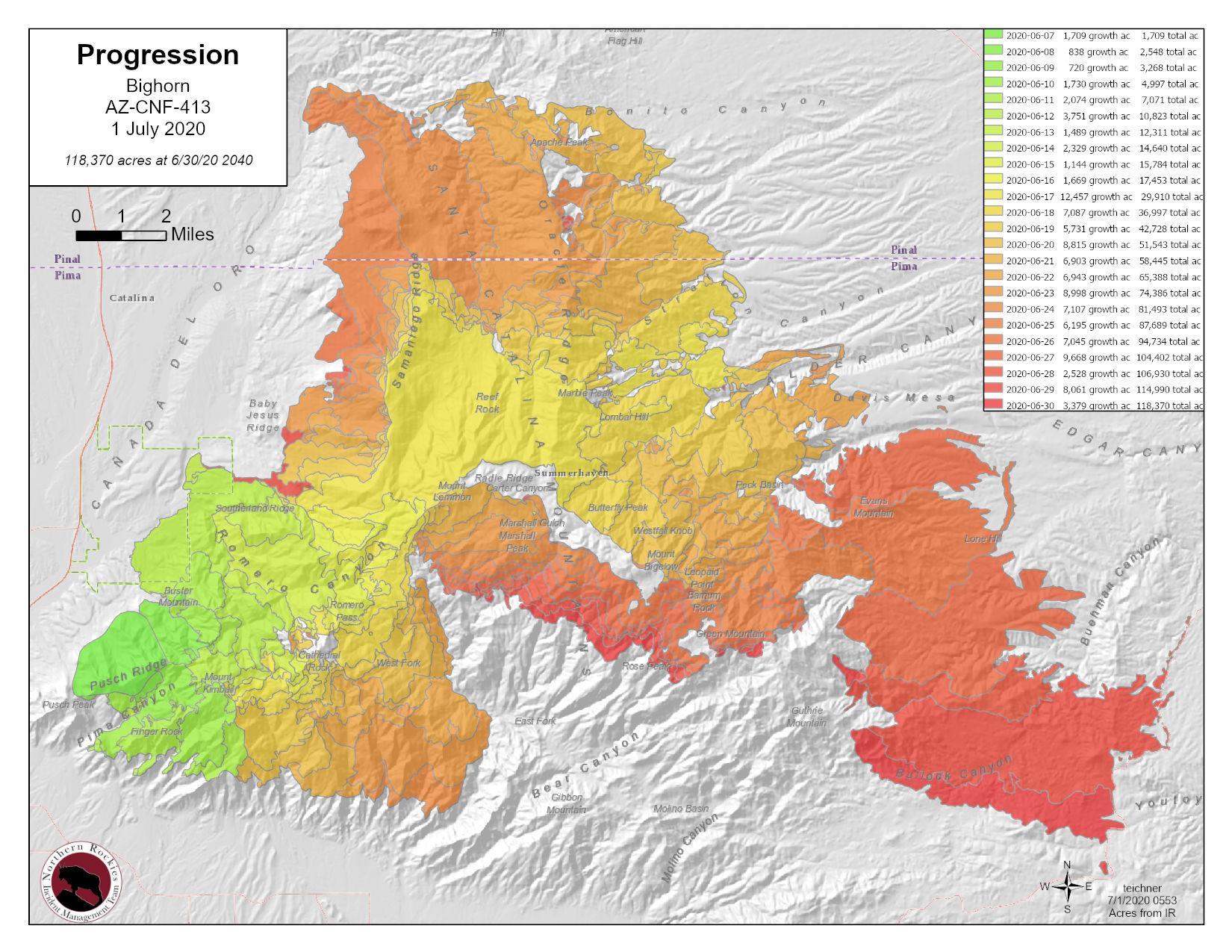 Bighorn Fire Map 7-1-20