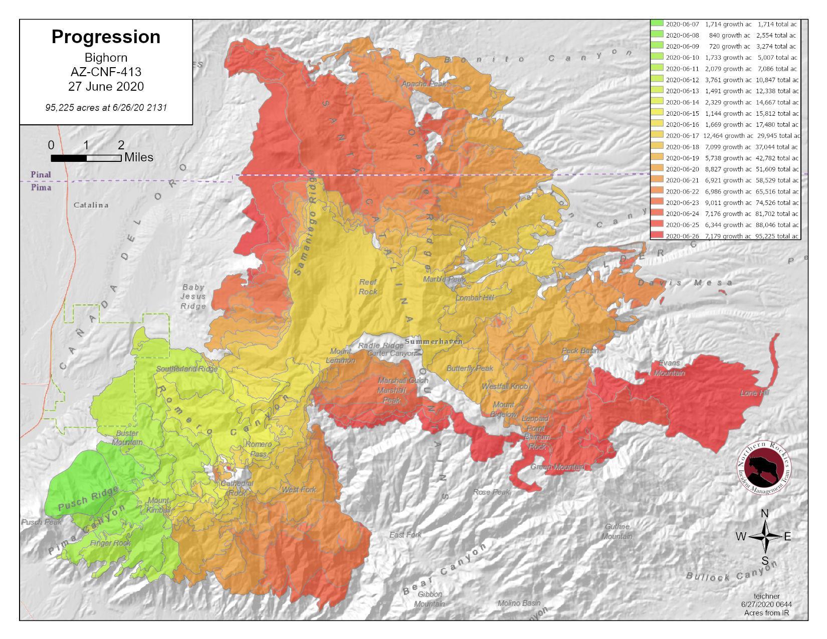 Bighorn Fire Progression Map 6-27-20