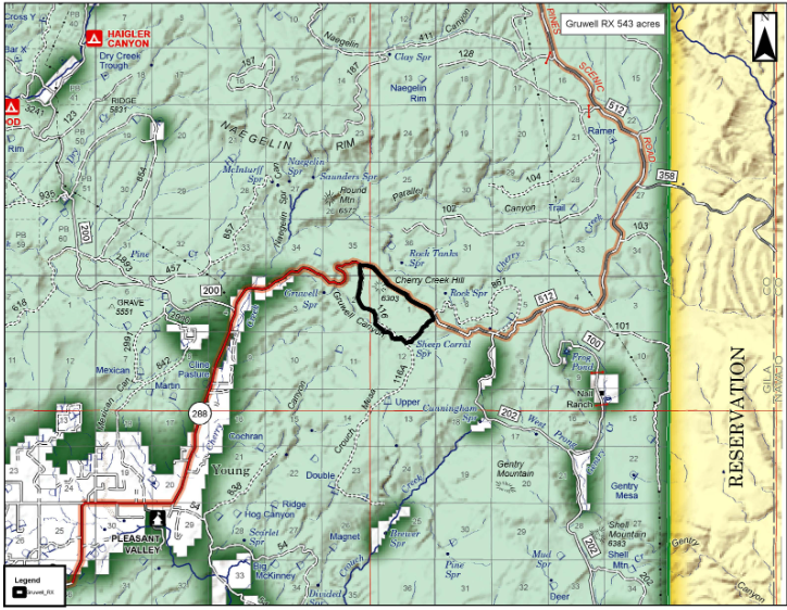 Map with outline of prescribed burn 